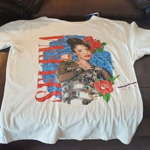 White Graphic T-Shirt with Red and Blue Design SELENA Nwt